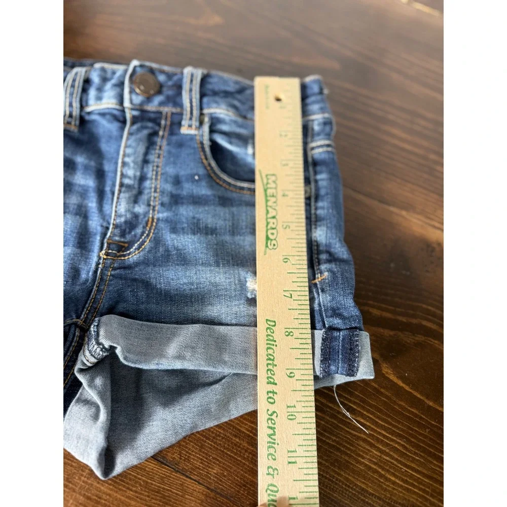 American Eagle Hi-Rise Shorts Womens 2 Blue Denim Super Stretch Rolled Hem 04/15